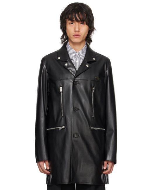 Undercover Black Zip Pockets Faux-leather Coat for men