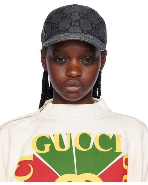 Gucci Gray Monogram-pattern Gridded Woven Cap