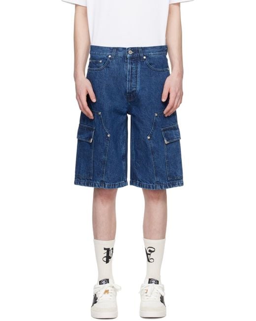 Palm Angels Blue Indigo Monogram Workwear Denim Shorts for men
