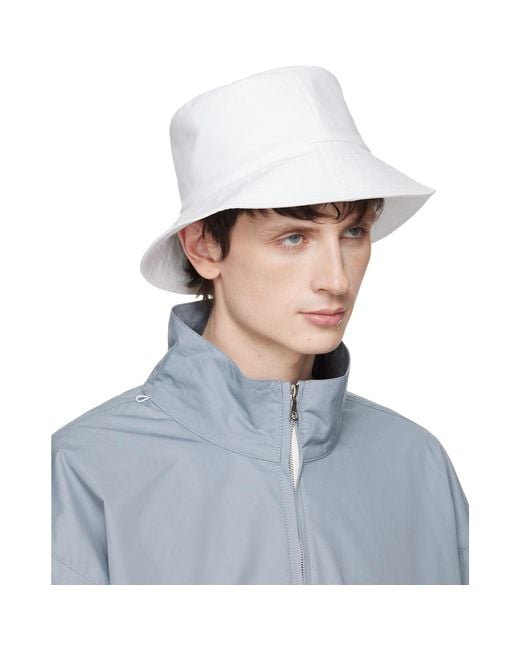 Rier White Cotton Bucket Hat for men