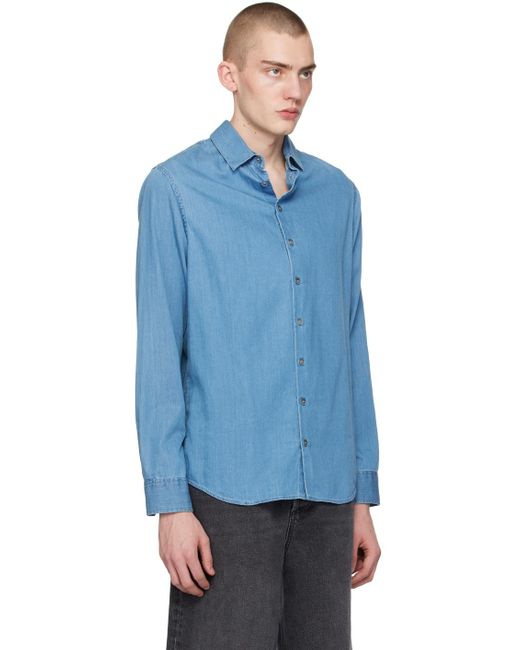 Giorgio Armani Blue Spread Collar Denim Shirt for men