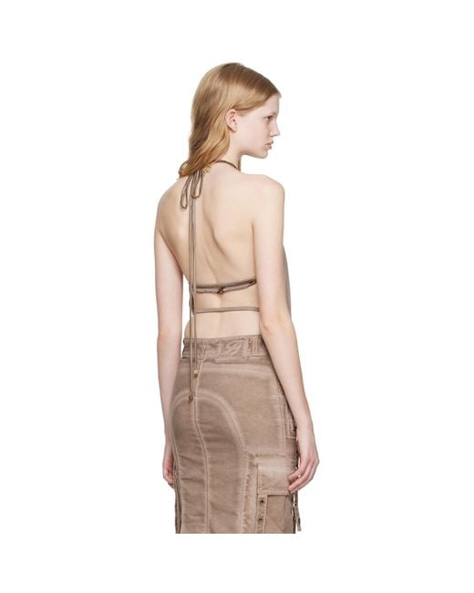 Blumarine Natural Brown Plunging Bodysuit