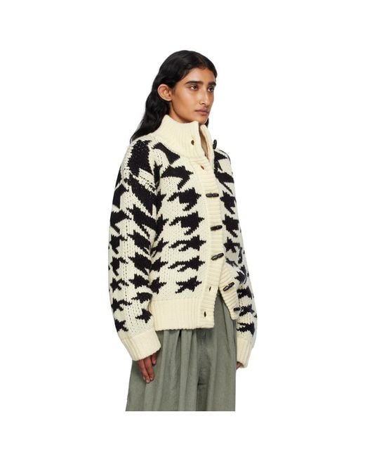 OPEN YY White Off- & Hound's Tooth Star Cowichan Cardigan