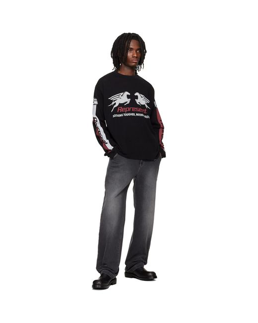 Represent Black Mesh Pegasus Long Sleeve T-Shirt for men
