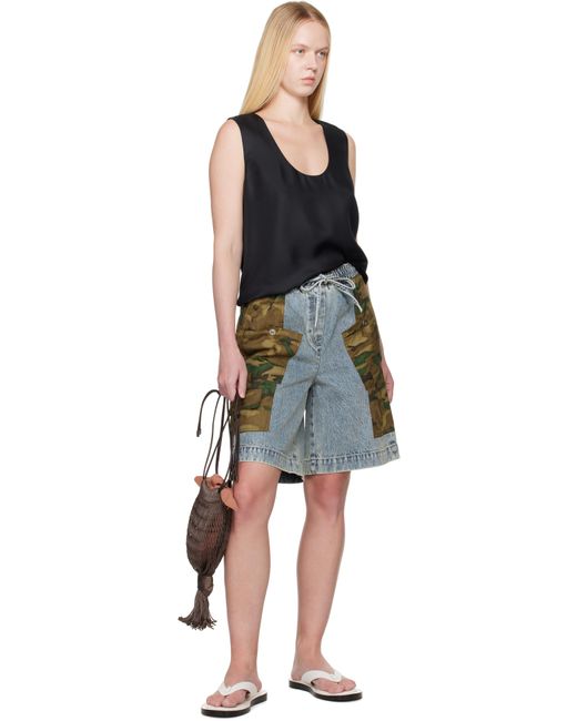 3.1 Phillip Lim Blue Patchwork Camo Basketball Denim Cargo Shorts