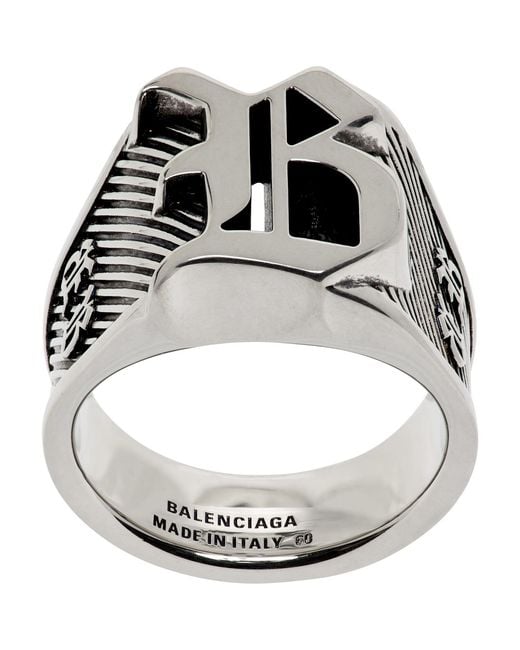 Balenciaga Metallic Melrose Signet Ring for men