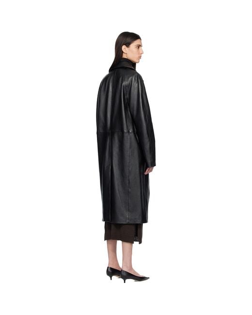 Totême Black Raglan Leather Coat