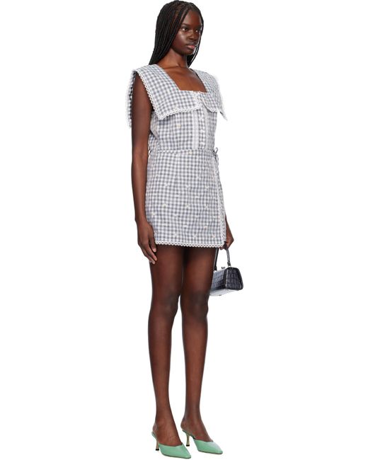 Anna Sui Black Daisy Embroidery On Gingham Tie Romper
