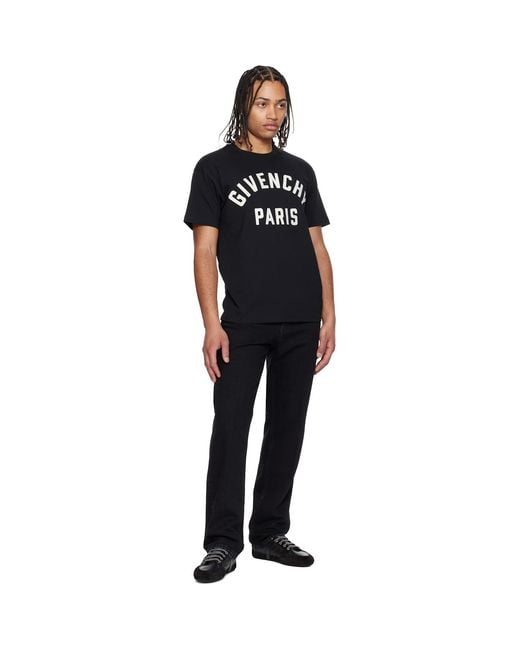 Givenchy Black Cotton Paris' Embroidery T-Shirt for men