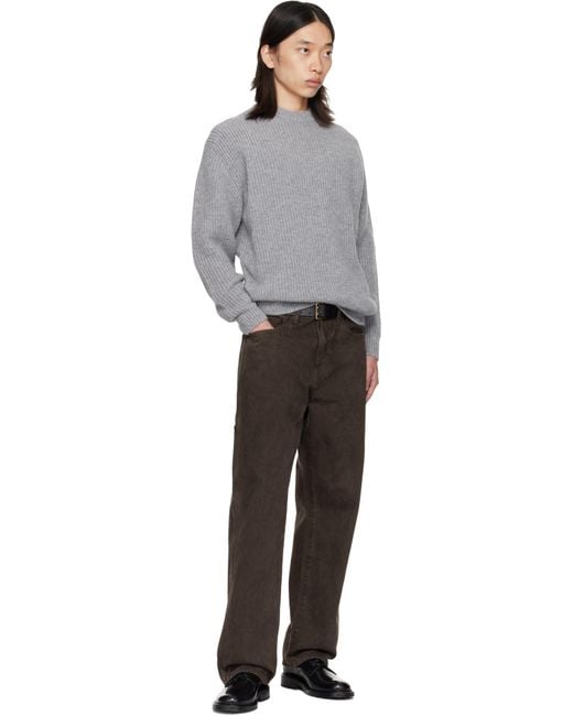 vowels Gray Baby Alpaca Knit Sweater for men