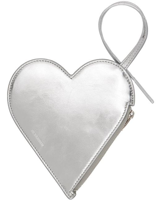 Jil Sander Gray Silver Heart Coin Pouch