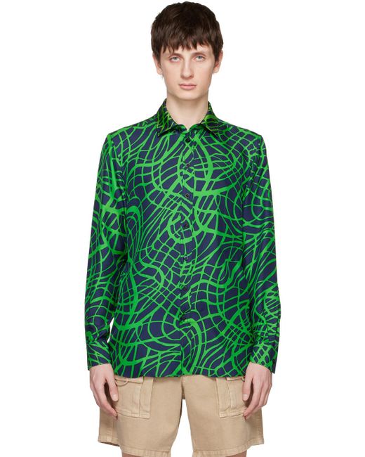 Moschino Navy & Green Wave Line Shirt for men