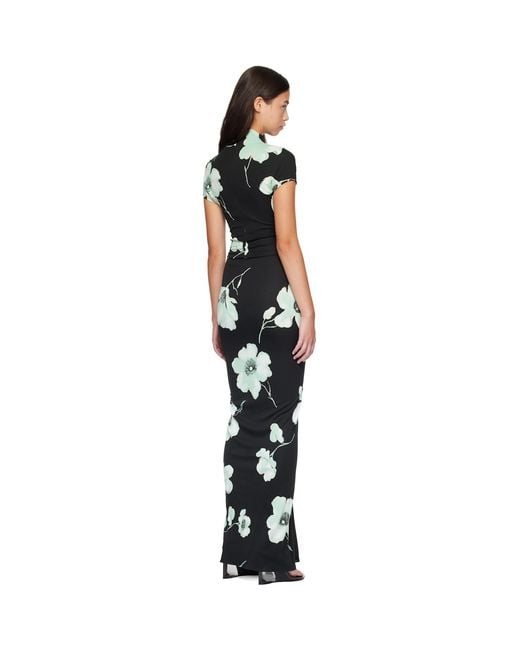 Alaïa Black Draped Printed Maxi Dress