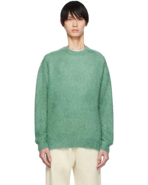Auralee Green Brushed Sweater for men