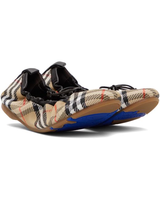 Burberry Black Tan Check Fawn Ballerina Flats