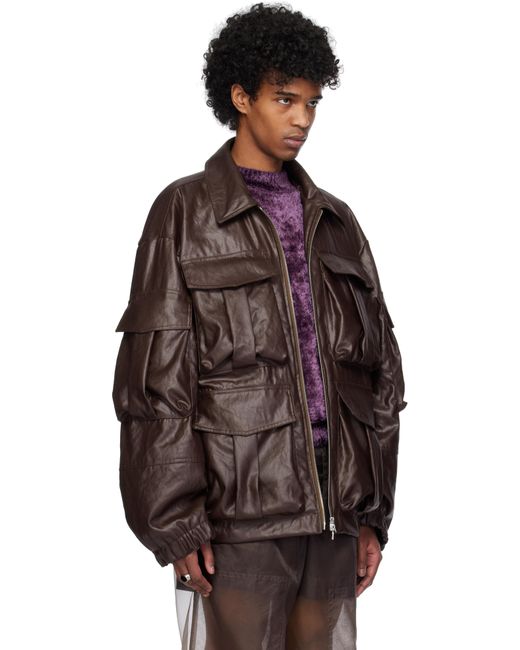 メンズ Dries Van Noten ブラウン コーティング サージ フェイクレザー ジャケット Brown