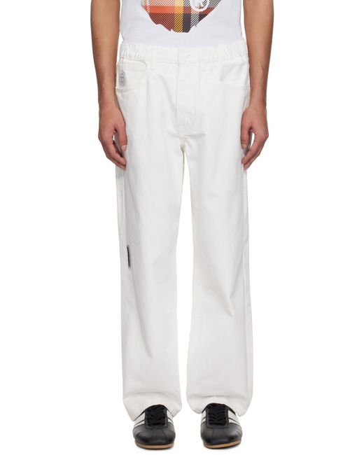 Aape By A Bathing Ape White 'Aape Now' Moonface Logo Jeans for men