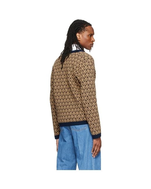 Valentino Black Jacquard Logo Wool Cardigan for men