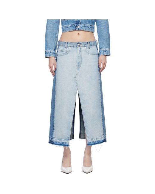Stella McCartney Blue Contrast Panel Denim Midi Skirt