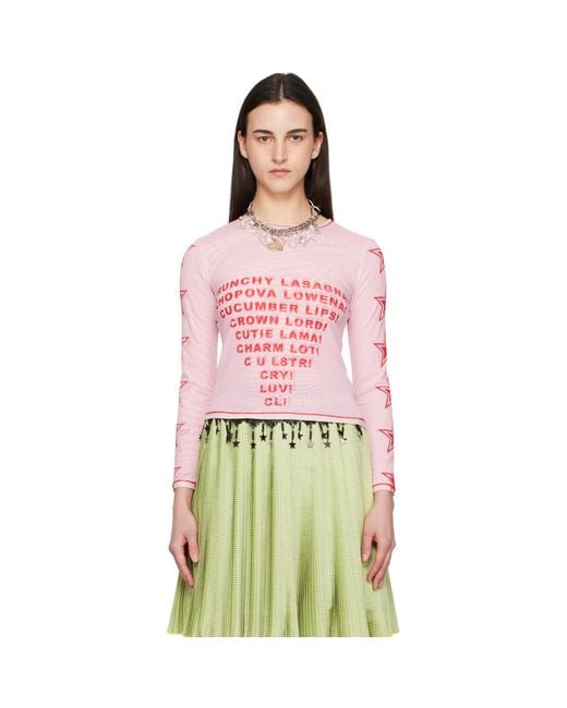 Chopova Lowena Red 'Crunchy Lasagna' Fitted Mesh Top