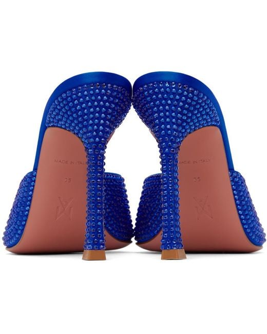 AMINA MUADDI ブルー Alexa Crystal Slipper 105 ヒールサンダル Blue