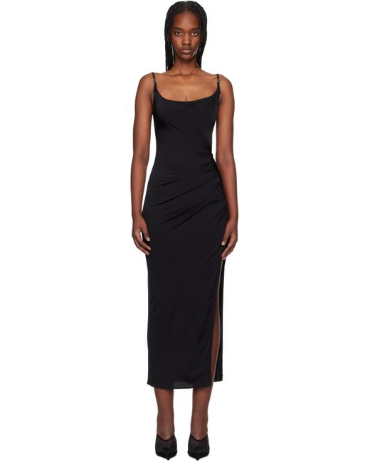 Mugler Black Asymetrical Buckled Strap Midi Dress