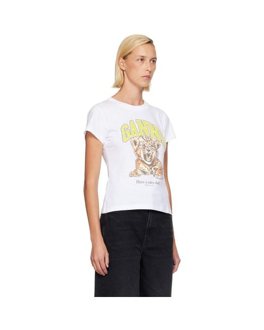 Ganni White Tiger Baby Fit T-Shirt