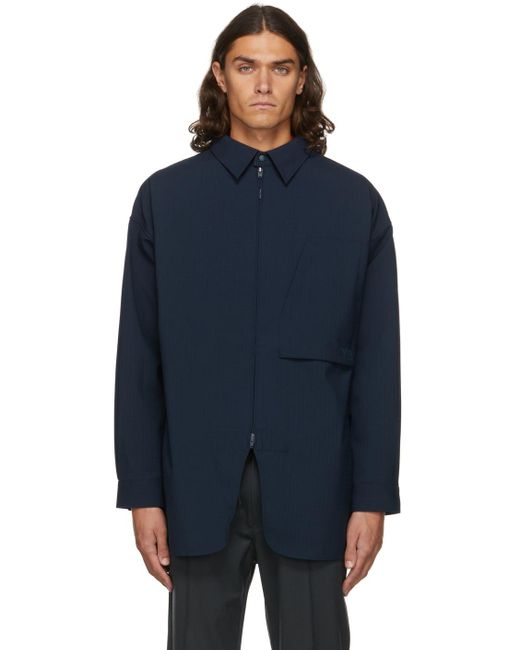 Y-3 Wool Bonded Ripstop Overshirt in Blue for Men - Lyst