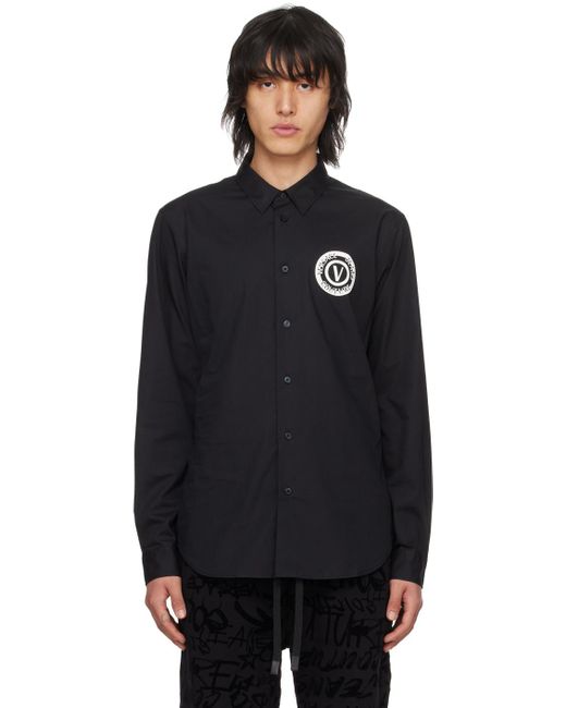 Chemise noire à logo circulaire Versace pour homme en coloris Black