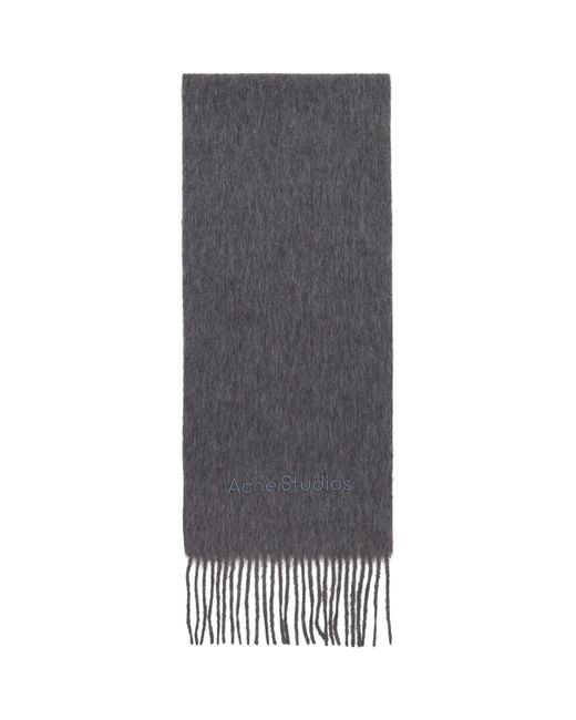 Acne Black Wool Logo Scarf
