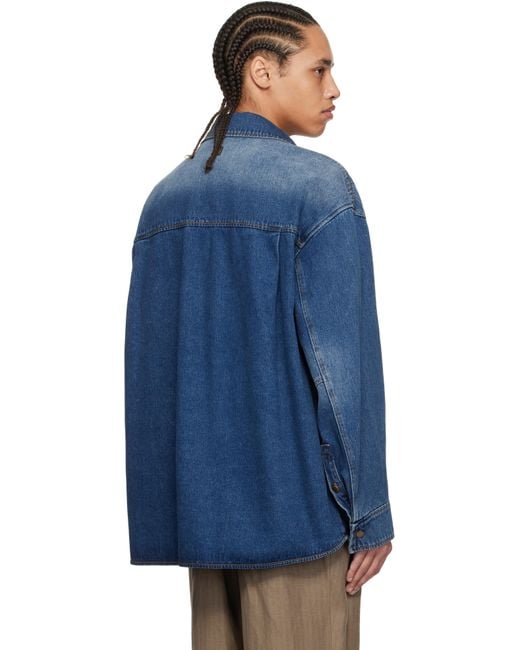 メンズ Wooyoungmi ブルー デニム ワークシャツ Blue