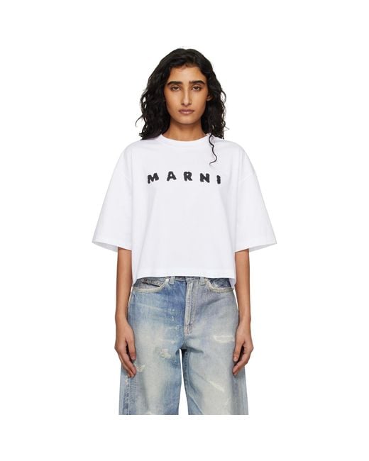 Marni White Jersey Scribbled Logo T-Shirt