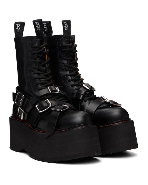R13 Black Strapped Double Stack Boots