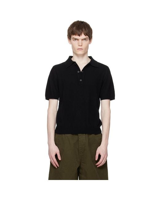 Entire studios Black Short Sleeve Knit Polo for men