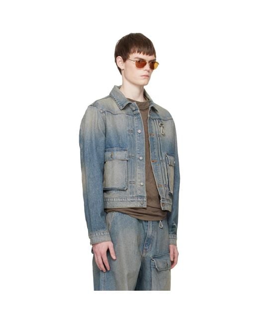 Reese Cooper Blue Washed Trucker Denim Jacket for men