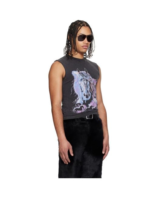 Lu'u Dan Black 'Year Of The Horse' Sleeveless T-Shirt for men