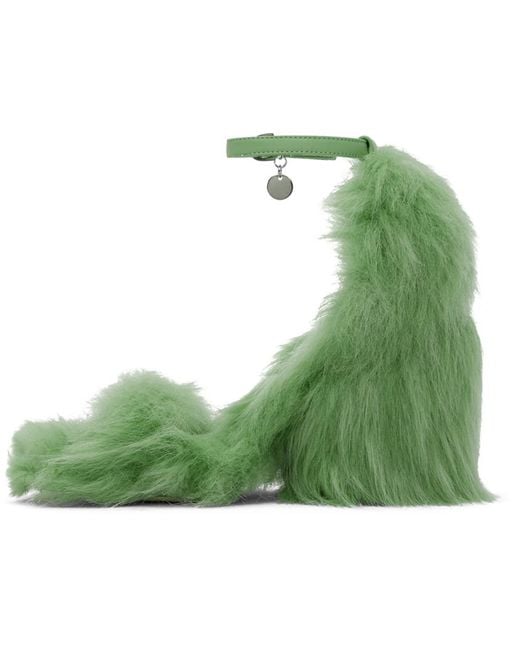 MSGM Green Faux-fur Heeled Sandals