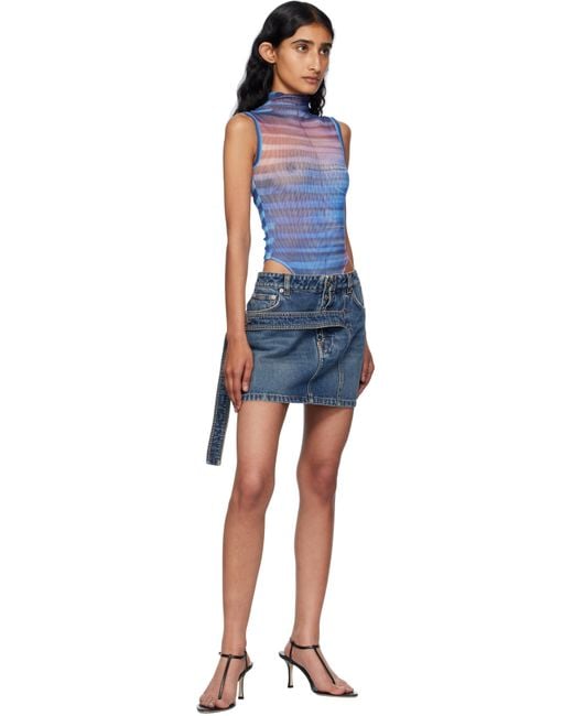 Jean Paul Gaultier ブルー ローウエスト ストラップ デニム ミニスカート Blue