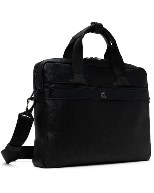 HUGO Black Logo Hardware Faux-Leather Briefcase for men