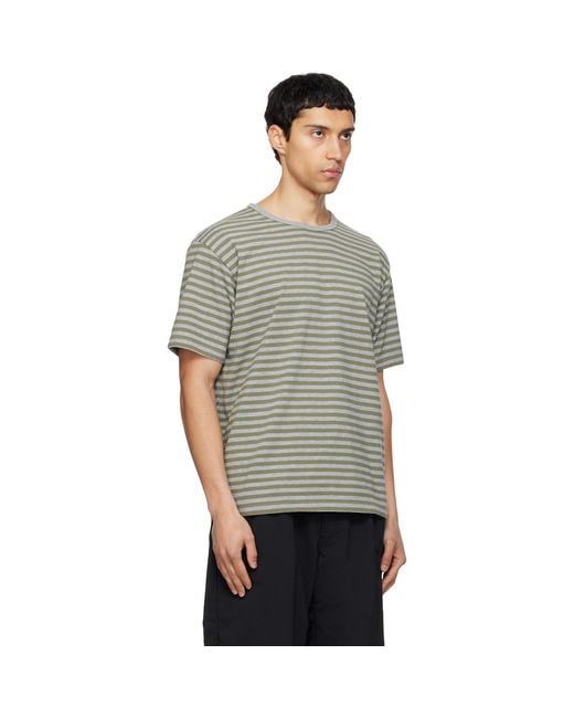 Nanamica Gray Khaki & Coolmax Stripe Jersey T-Shirt for men