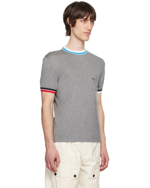 T-shirt gris à logo brodé Ferragamo pour homme en coloris Black