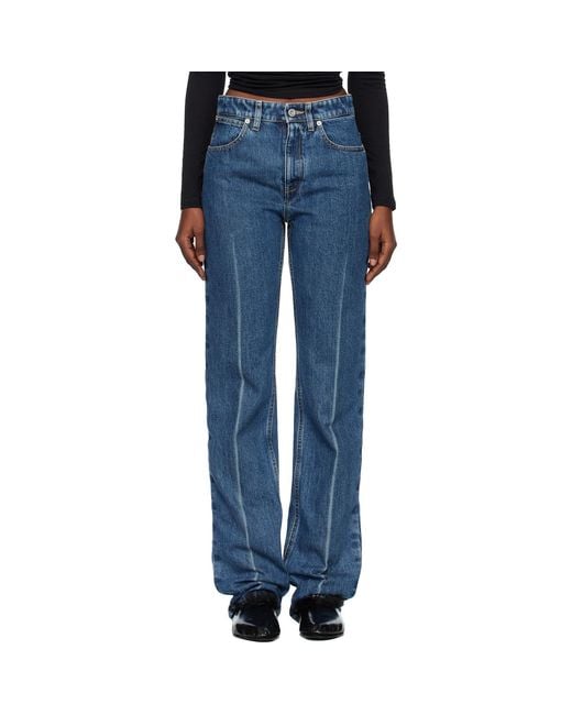 Jil Sander Blue Diagonal Cotton Denim Jeans