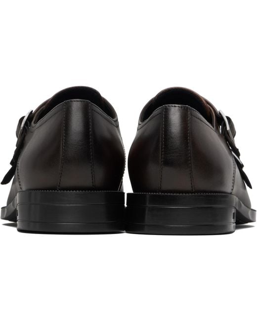 Boss Black Buffed Leather Monkstraps for men