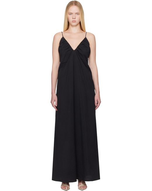 Rohe Black Hammered Silk V-Neck Strap Maxi Dress