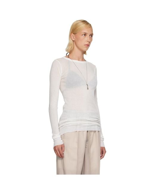 Rick Owens White Off- Tower Rib Ls T-Shirt