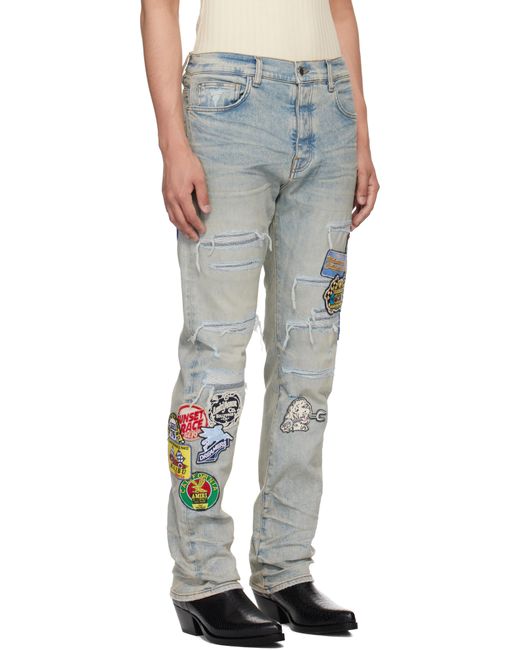 メンズ Amiri ブルー Station Patch Repair スリムジーンズ Blue