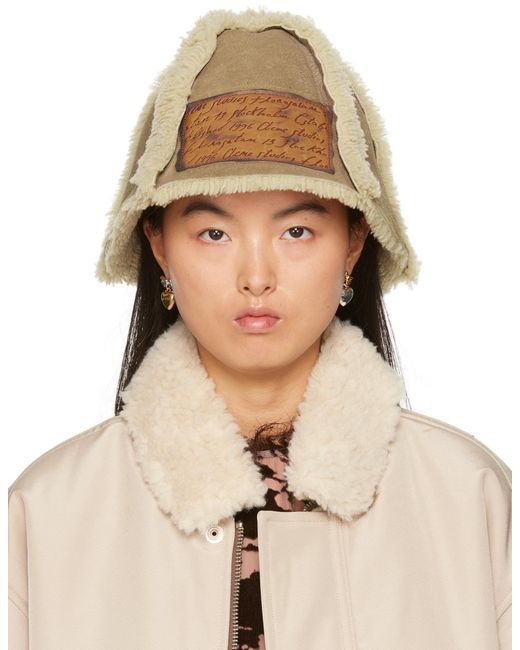 Acne Natural Beige Shearling Bucket Hat