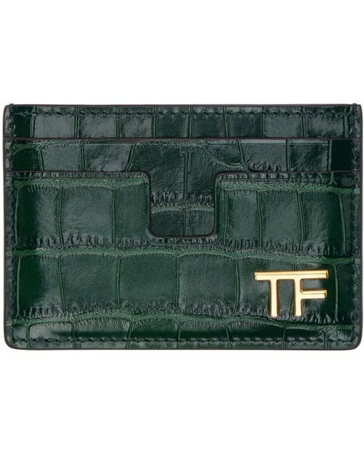 Tom Ford ーン シャイニー クロコエンボス レザー Classic Tf カードケース Green