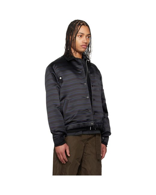 Sacai Black Horizontal Stripe Blouson Bomber Jacket for men