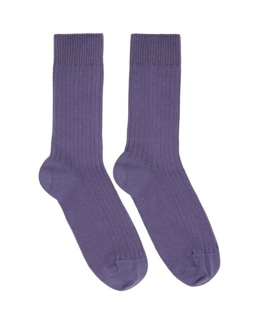 Baserange Blue Three-Pack Cotton Rib Overankle Socks